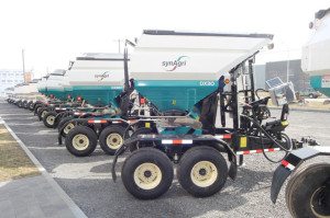 La nouvelle flotte d’épandeurs Sulky de Synagri équipés de moniteurs GPS intégrés. Source: Synagri