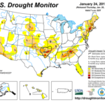 Carte indiquant les niveaux de séceheresse aux États-Unis en date du 24 janvier.
Source: U.S. Drought Monitor