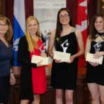 De gauche à droite: Louiselle LeBel du MAPAQ, Sarah Desmarais, Justine Marquis et Meggy Cloutier.