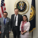 Les trois représentants des pays membres de l'ALENA, le ministre mexicain de l'économie, Idelfonso Guajardo, le chef du département du Commerce américain, Bob Lighthizer et la ministre canadienne aux Affaires extérieures, Kristia Freeland.