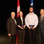 De gauche à droite : L’honorable J. Michel Doyon, Lieutenant-gouverneur du Québec, Mme Cécilia Proulx, M. Benjamin Mercier et M. Daniel Lévesque, directeur adjoint de l’enseignement à l’ITA, campus de La Pocatière.