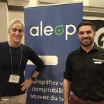 Le directeur général de Solution Aleop, l'agronome Patrice Carle, et l'agronome Jérémy Blouin des Consultants Denis Champagne ont présenté la nouveauté du logiciel web lors de la Journée du Groupe Évolu-Porc le 29 avril 2022.