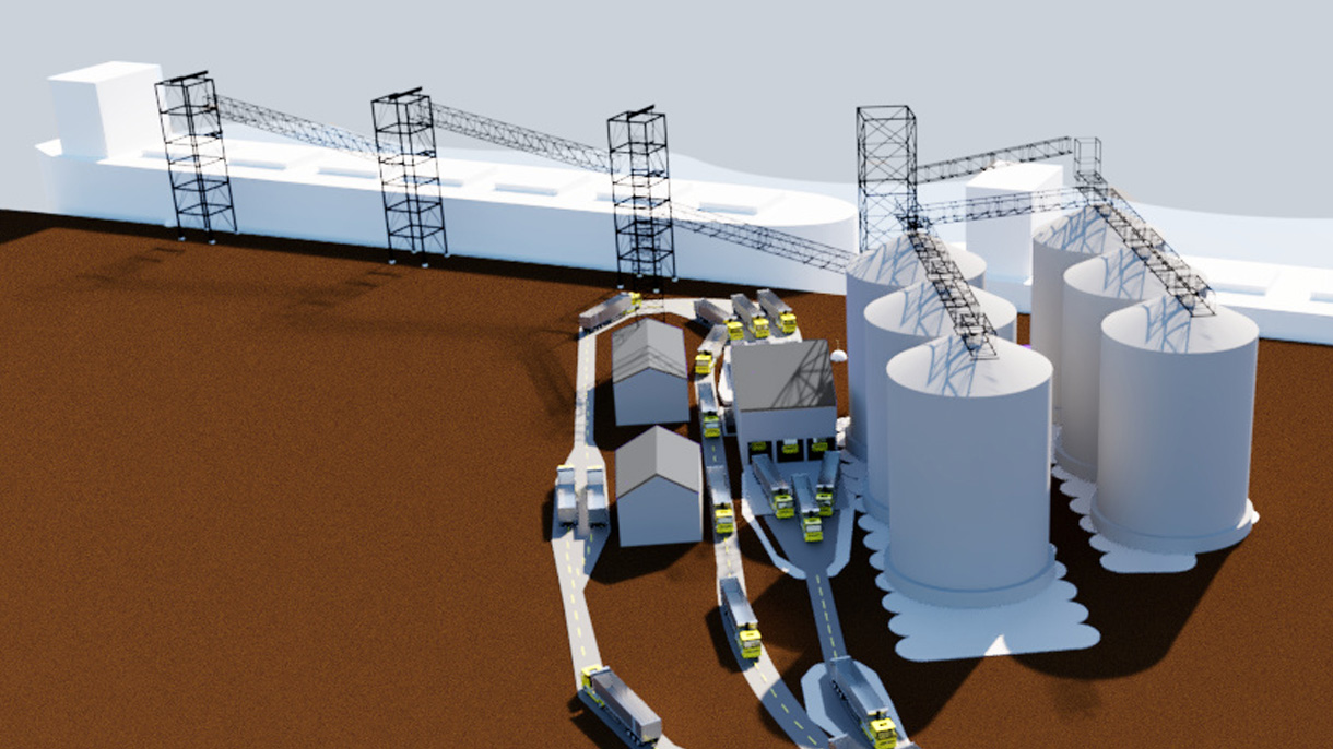Croquis du futur terminal et des voies d'accès de G3 Canada au Port de Trois-Rivières.