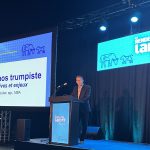 Vincent Cloutier a offert une conférence sur les effets de la guerre tarifaire dans le cadre du Rendez-vous laitier AQINAC 2025.