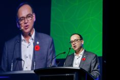 Michel Montpetit lors de son discours tenu au congrès annuel de l'Ordre des agronomes du Québec.