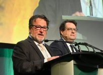 Les ministres Donald Martel, à l'Agriculture, et Bernard Drainville, à l'Environnement lors du congrès de l'UPA.