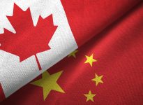 China and Canada flag together realtions textile cloth fabric texture